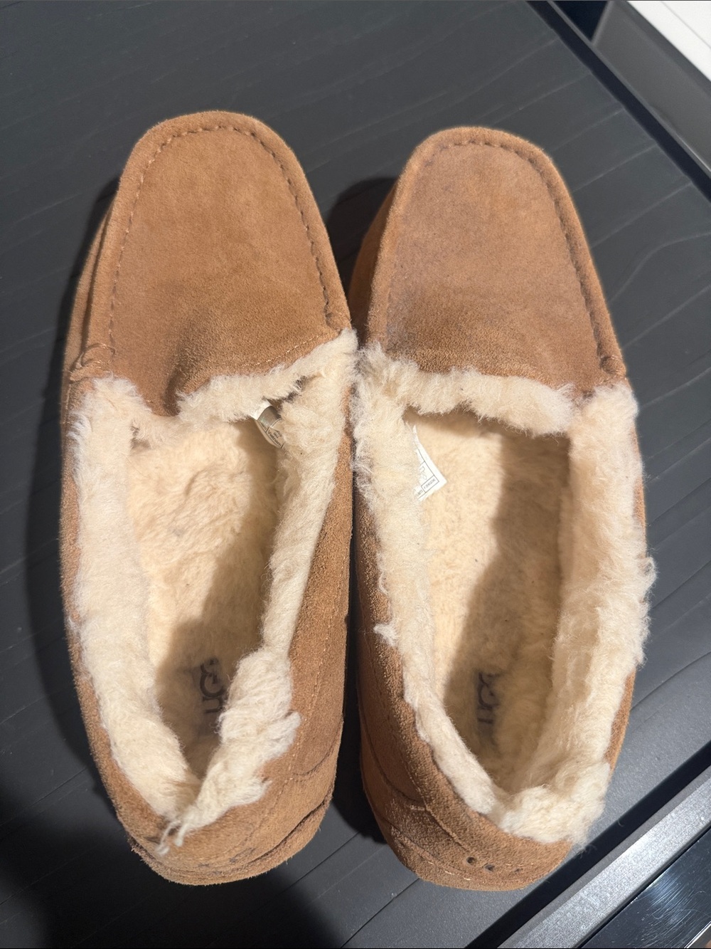 UGG Men's Chestnut Suede Shearling-Lined Slip-Ons